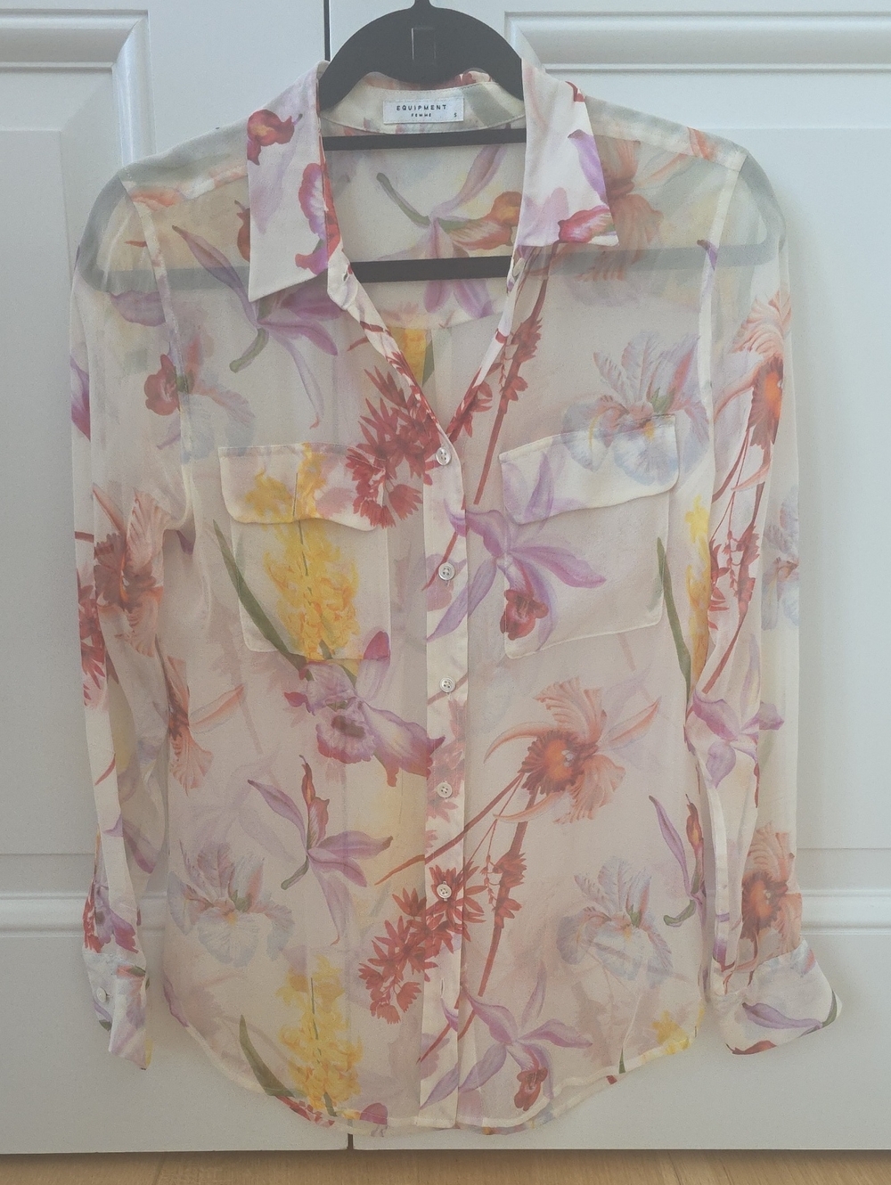 Equipment Sheer Floral Button-Down Blouse - Size Small